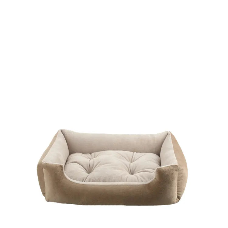 Fine velvet pet bed with removable pad in Khaki, 60x42x14cm size for medium dogs