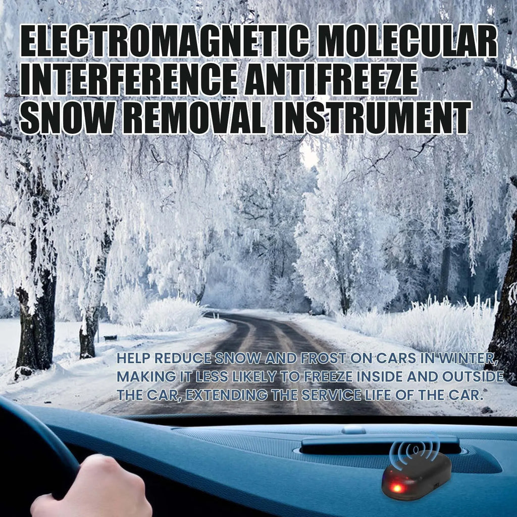 Black electronic car de-icer tool with glass plate for windscreen ice and snow removal