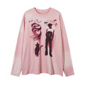 Women's loose cotton pullover top with letter pattern and drop-shoulder sleeves in dark grey
