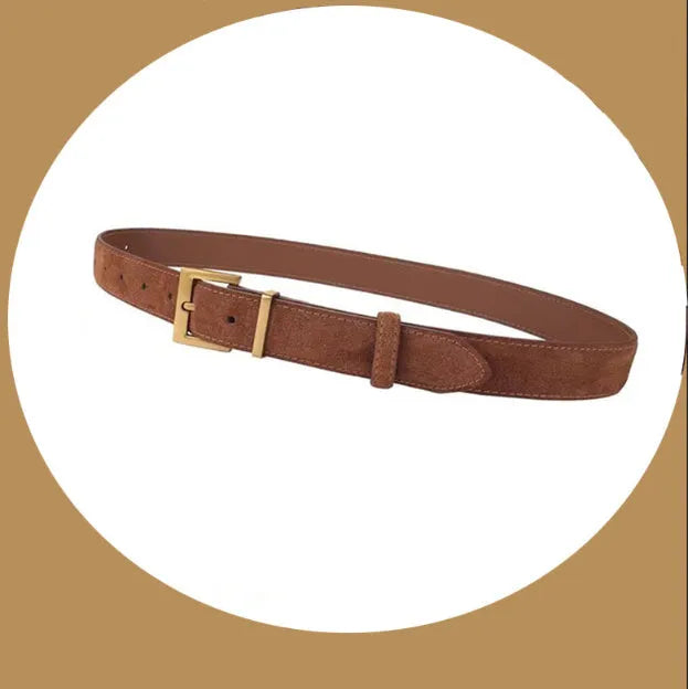 Ladies' genuine leather belt with alloy pin buckle in quadrilateral style