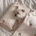 Simple bear pattern dog bed set with mattress, pillow, and quilt in washable polyester