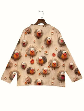 Digital printed loose top with lapel collar in polyester fabric showing printed design