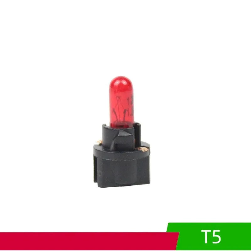 T5 12V 1.2W automotive wedge base bulb in amber, blue, green, purple, red, and yellow colours.