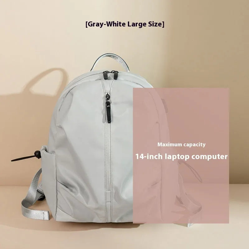 Women's Oxford cloth travel backpack with A4 and 14 inch sizes, multi-pocket interior, and sandwich pocket.