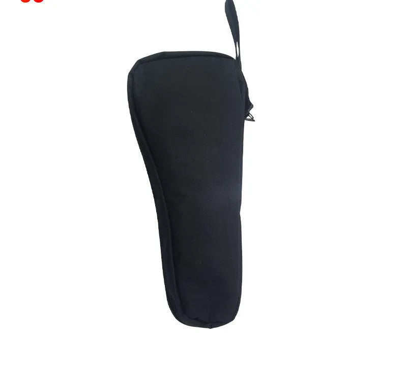 Black cloth zippered storage pouch for a mobile phone gimbal and its accessories on a table