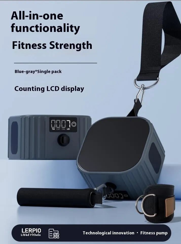 Blue-grey resistance training tensioner with adjustable 2-20kg mechanism for full body exercise