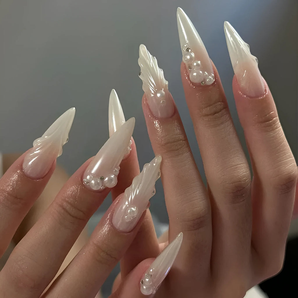Pearl Fairy Wear Nail Diamond Type 24 pieces in Z959 fairy pure white glue colour on nails