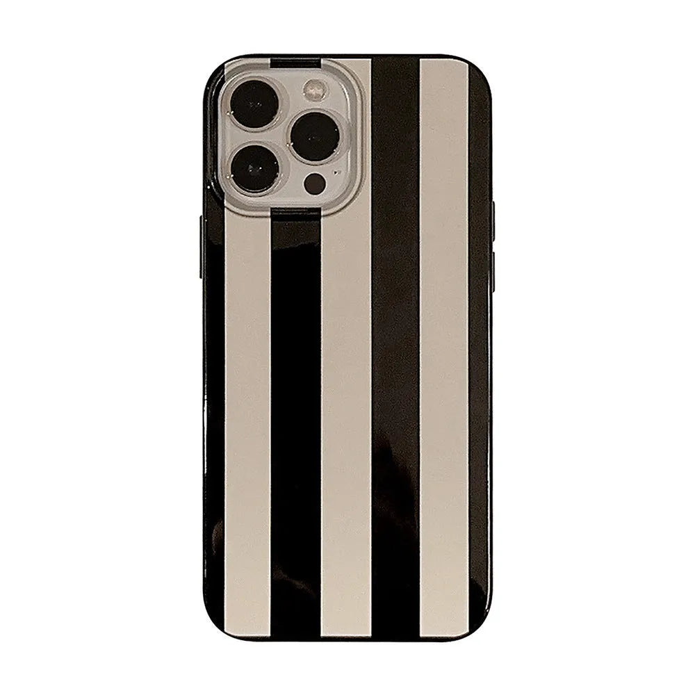 Bright black wide stripes silicone phone case for Apple iPhone, soft TPU painted shell