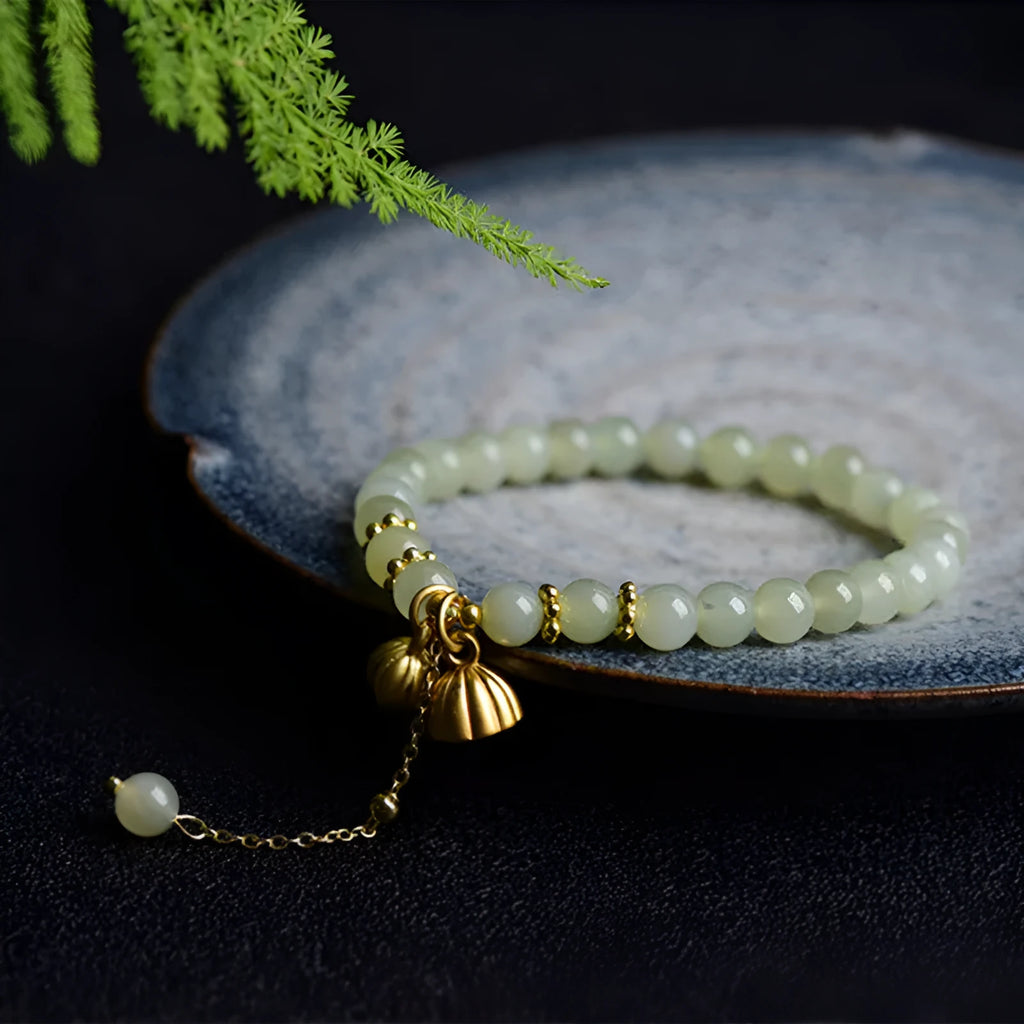 Two Shihuan natural Hetian Jade bracelet with fu character and constellation detailing in 6mm size