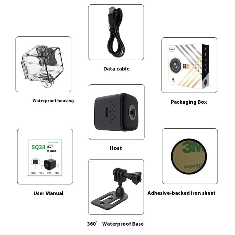 SQ28 Black waterproof outdoor HD sports camera with ABS body and waterproof case