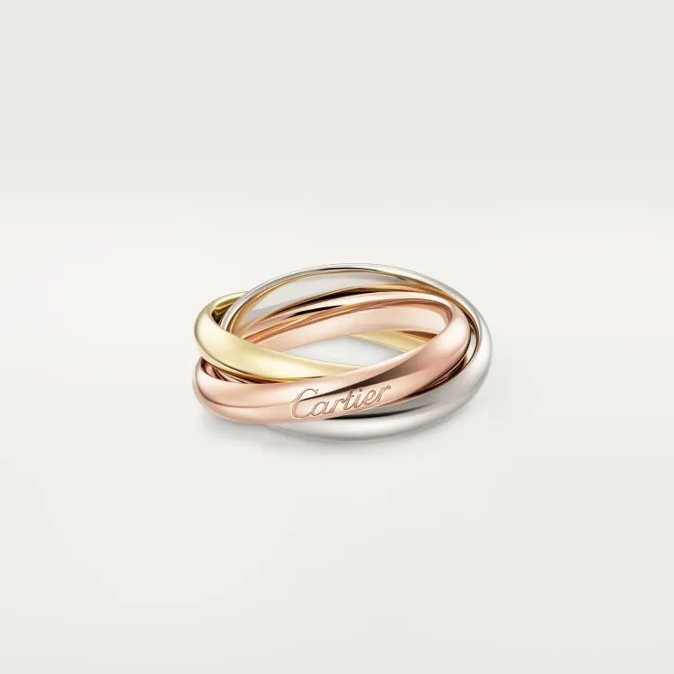 Solid silver couple rings on a hand, showing full diamond pave and plain band options in gold rose, silver, and black finishes.
