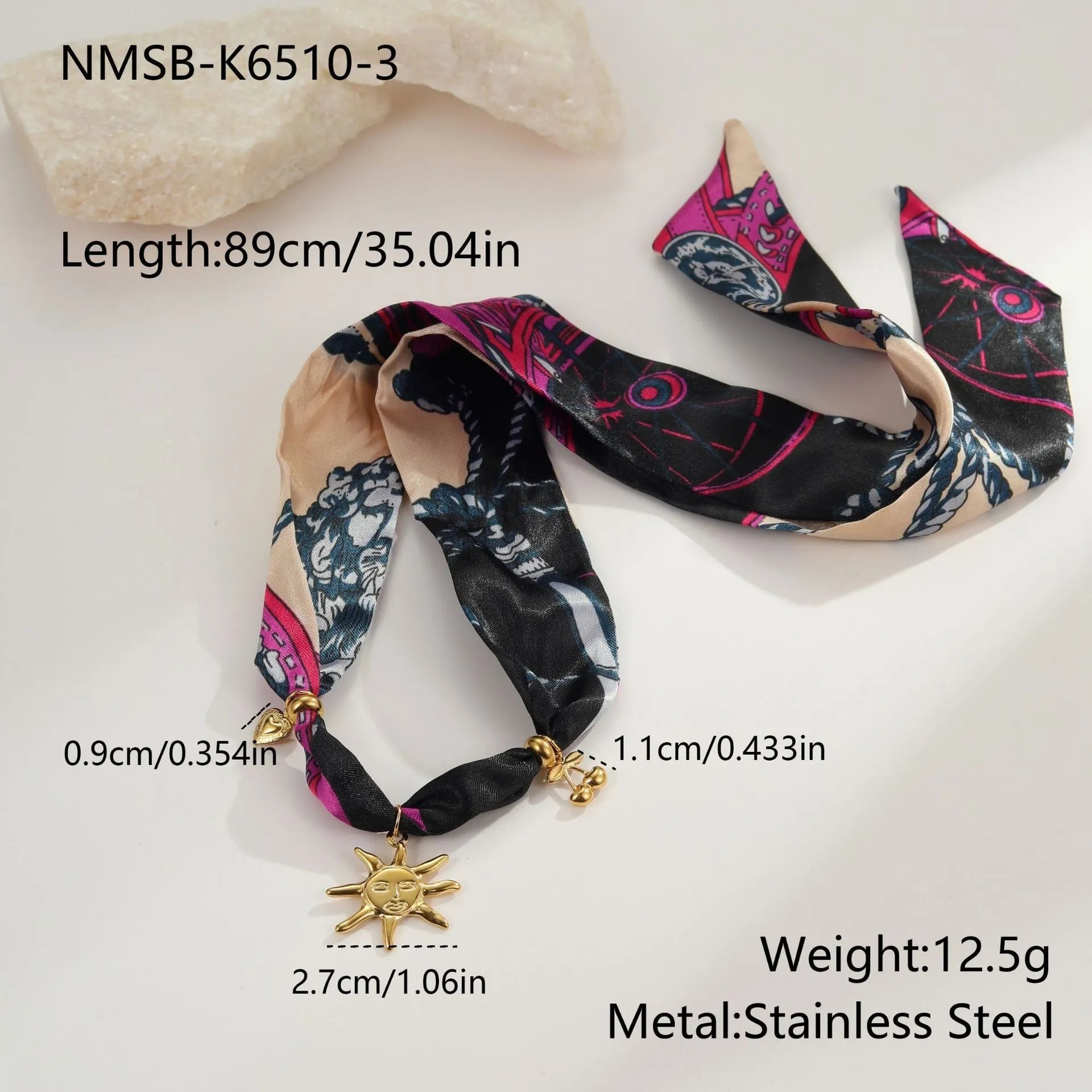 Stainless steel necklace or bracelet with geometric pendant, 18K electroplated finish
