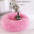 Round plush pet bed in grey with raised rim, 110cm diameter, made from soft vegan fur fabric
