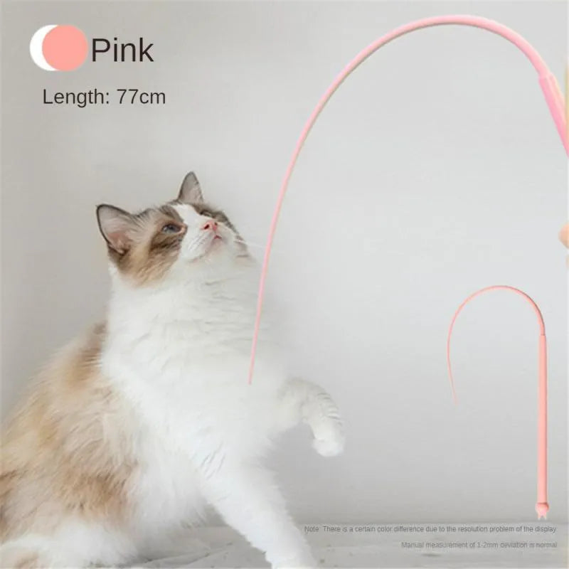 Simulated mouse tail cat toy stick with silicone tail and cat head design