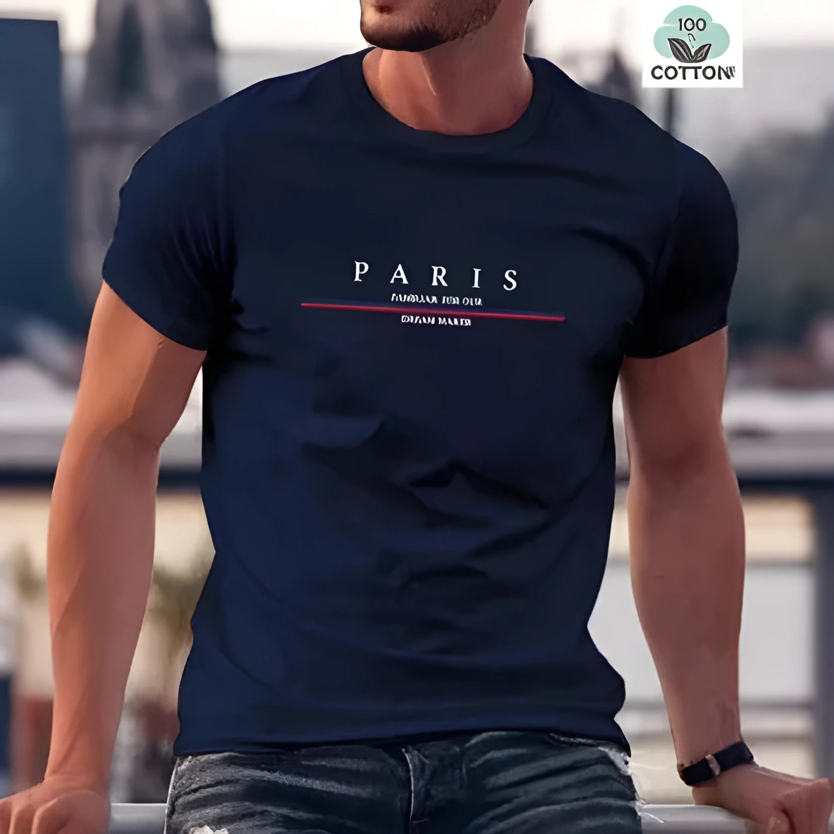 Men's loose fit short-sleeved t-shirt with a printed design on pure cotton fabric.