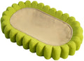 Green oval cat scratching pad and bed made from sisal fibre.