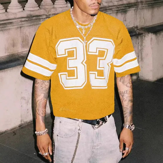 Men's mesh sports T-shirt in thin polyester bird eye cloth, loose short sleeve round neck, five colours