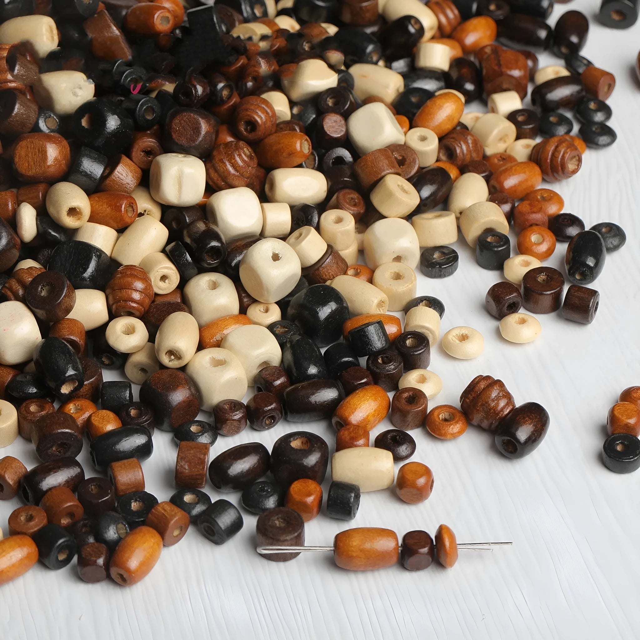 Mixed assortment of vintage solid wood scattered beads for DIY necklace making