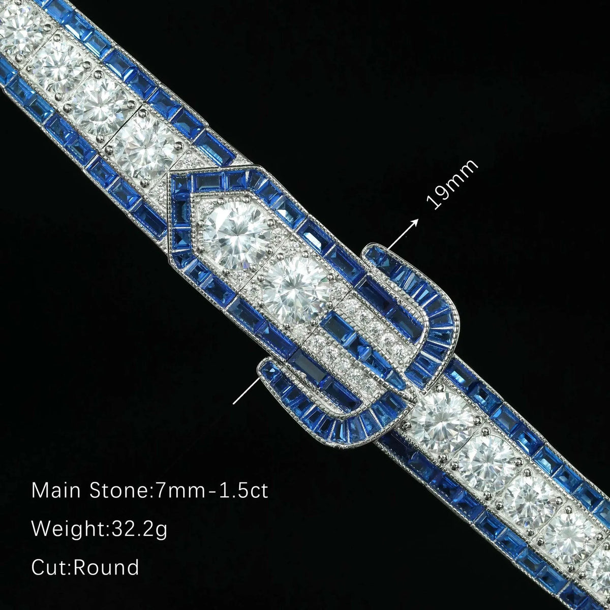 925 sterling silver bracelet with gold plating, high-carbon drill and Vivid Blue colour, shown in 16cm to 18cm sizes