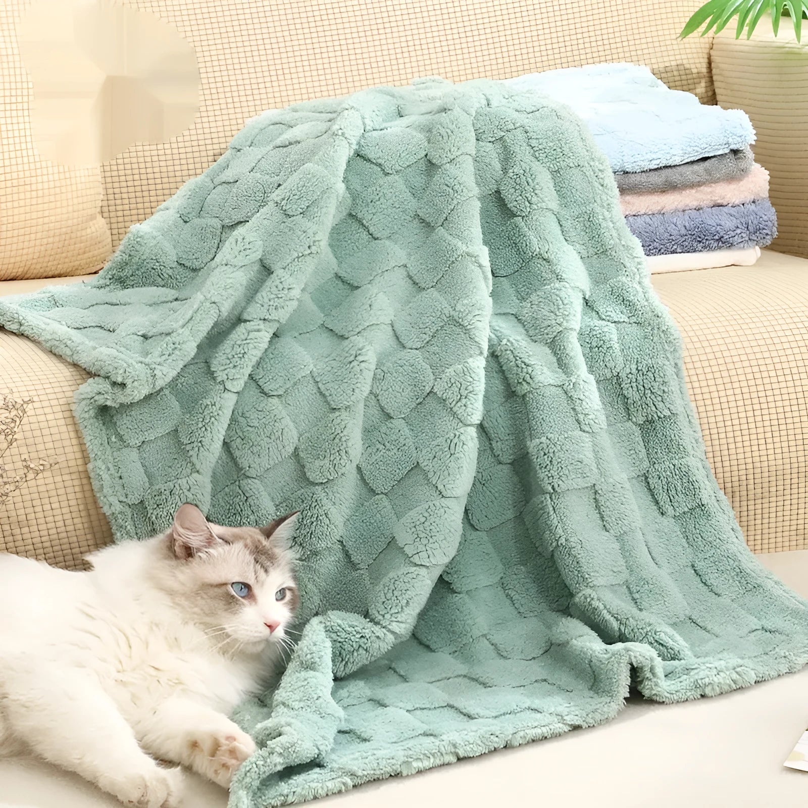 Soft coral fleece pet blanket for dogs in three sizes with random colour pattern