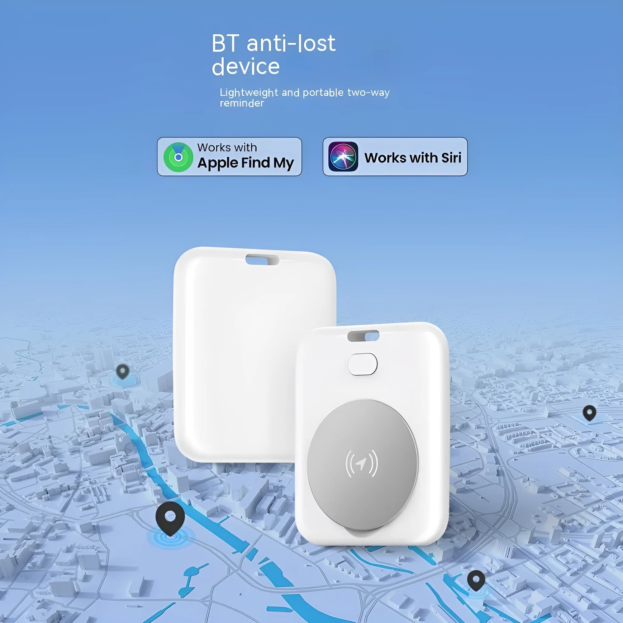 White ABS plastic pet tracking device for Apple smartphones with portable wearing method