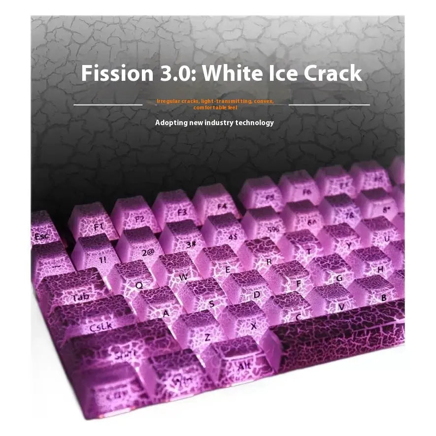 White stitched transparent mechanical keyboard keycaps in Qingying packaging
