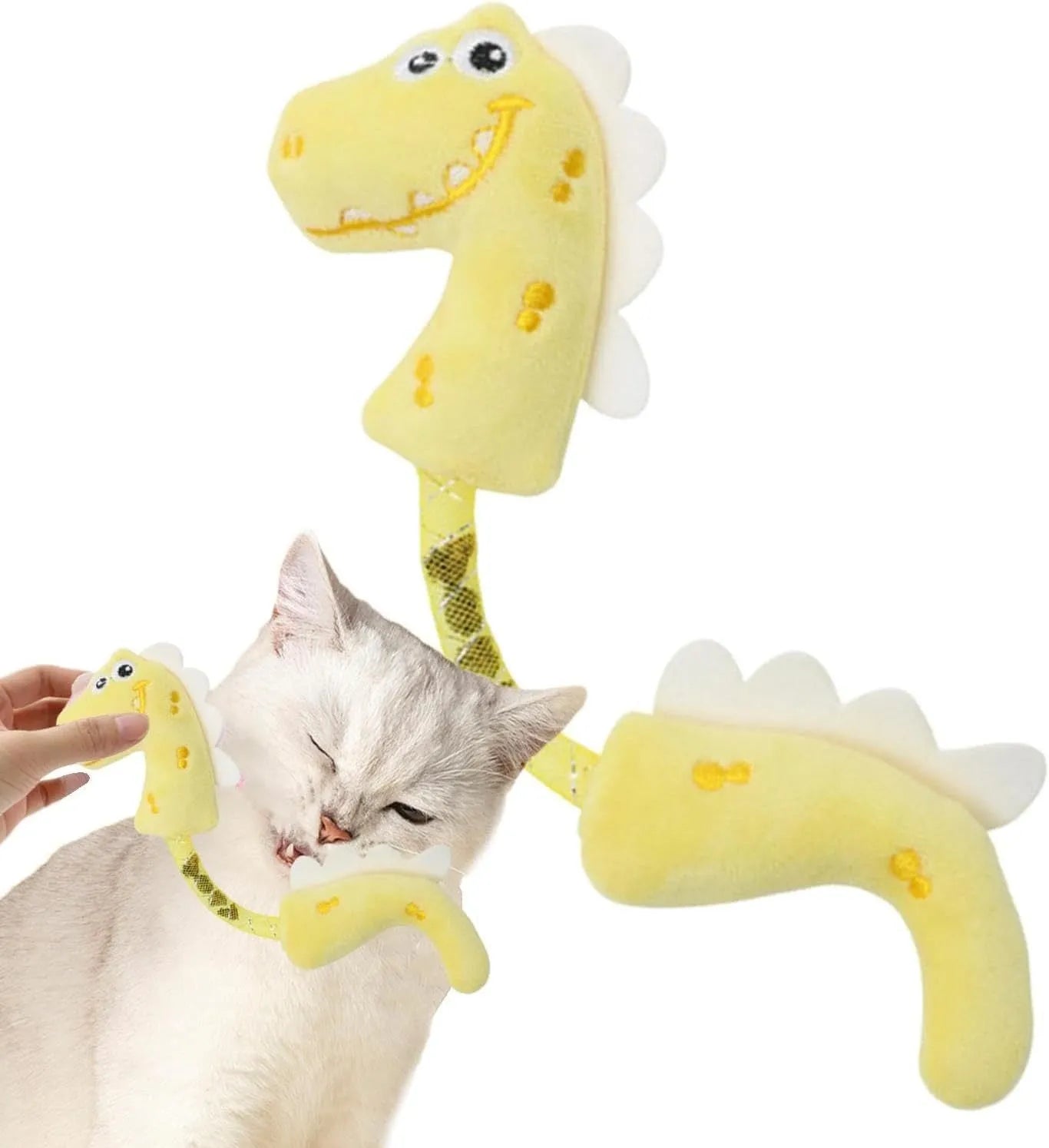 Set of four cat chew toys including plush mouse, fish, bunny and catnip rope toys for teeth cleaning