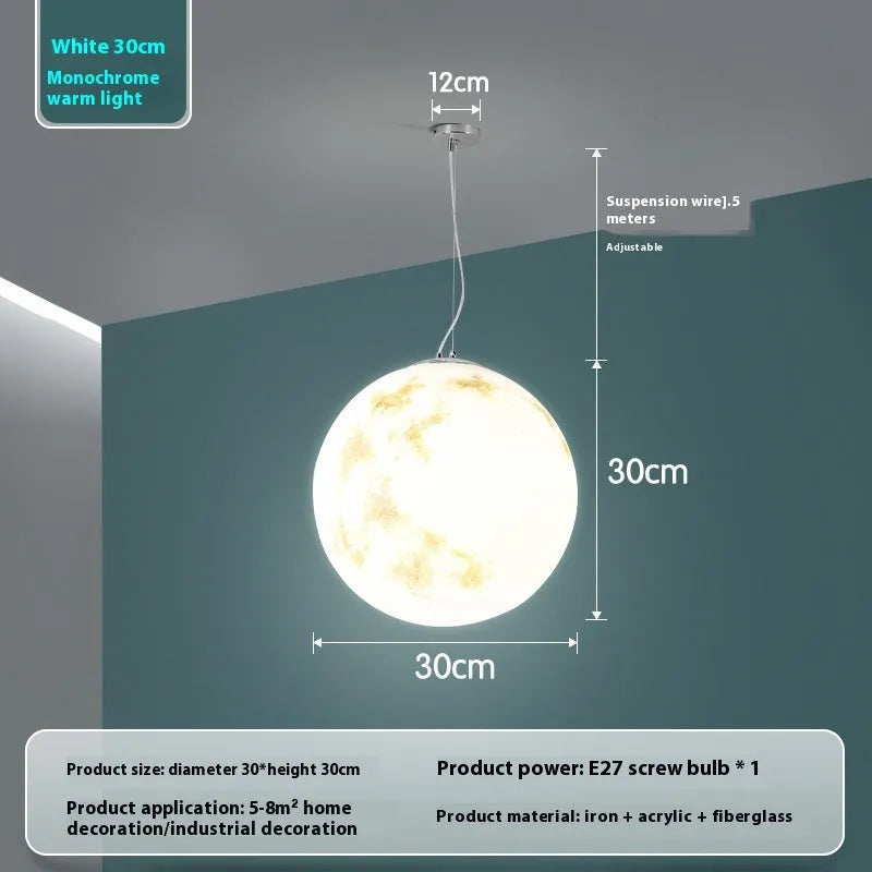 Moon chandelier acrylic planet art pendant light in warm light 20cm diameter for indoor use