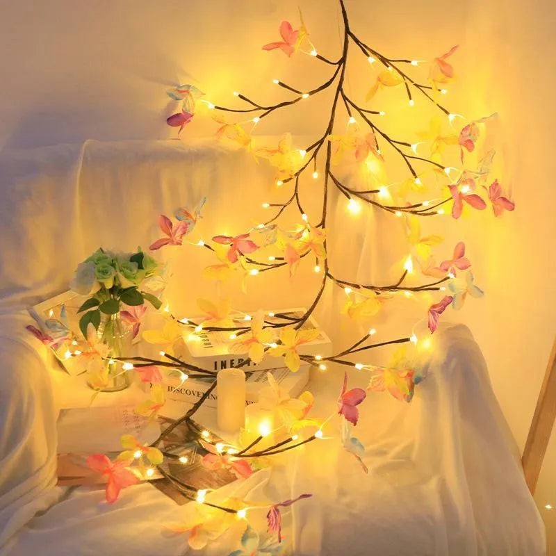 USB-powered LED butterfly tree rattan lamp with flexible branches and remote control