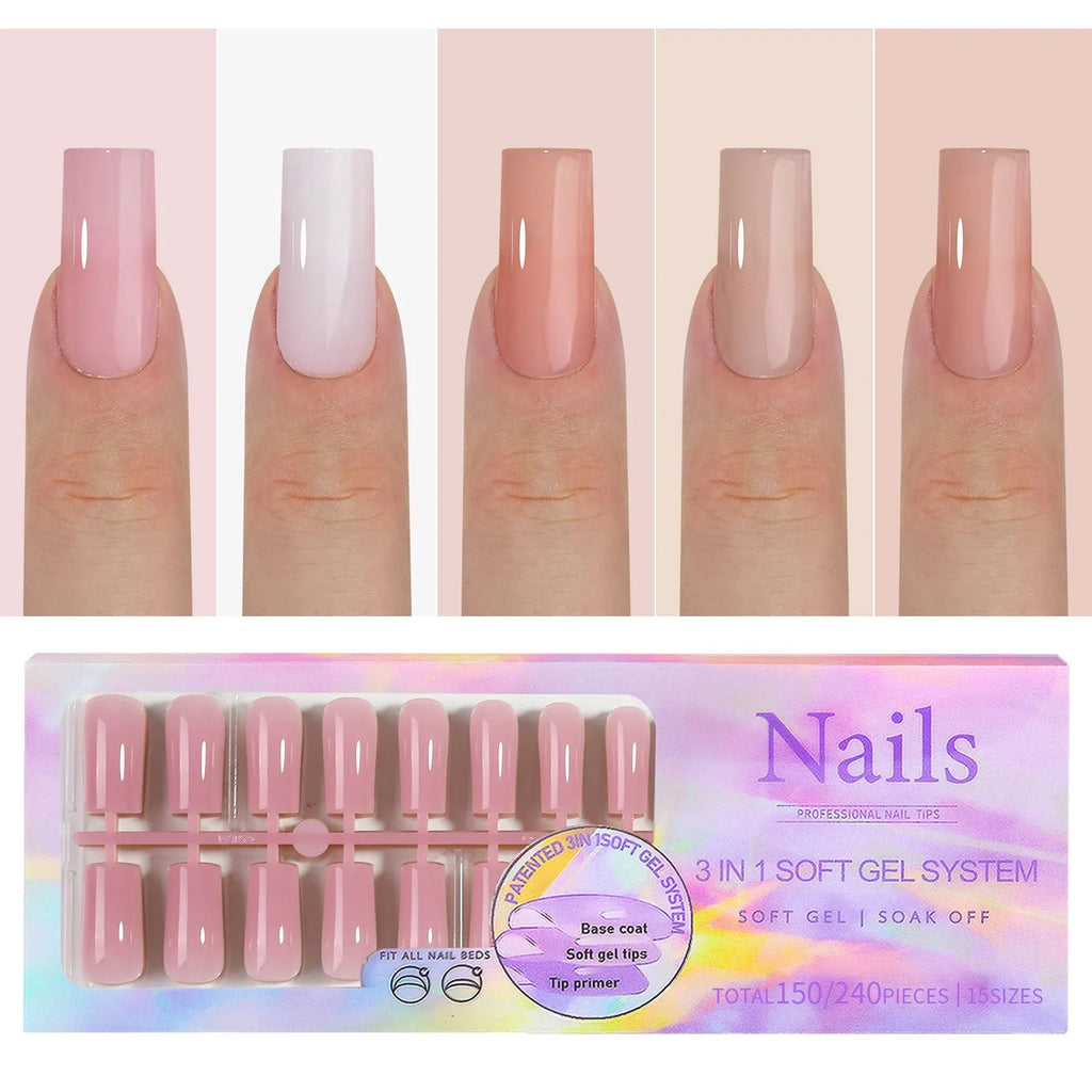 Removable nude nail stickers in 5-colour bare sets with ultra-thin seamless wear armour style