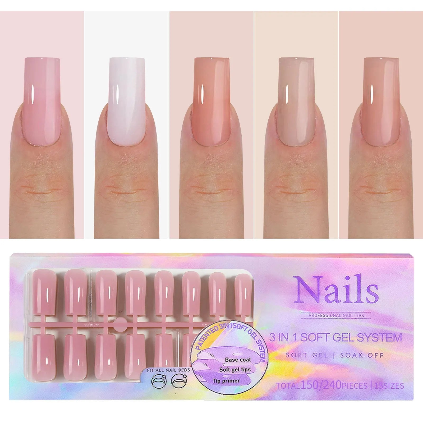 Removable nude nail stickers in 5-colour bare sets with ultra-thin seamless wear armour style