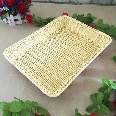 Large plastic woven storage basket 50x40x70cm in beige PP material for snack and fruit storage