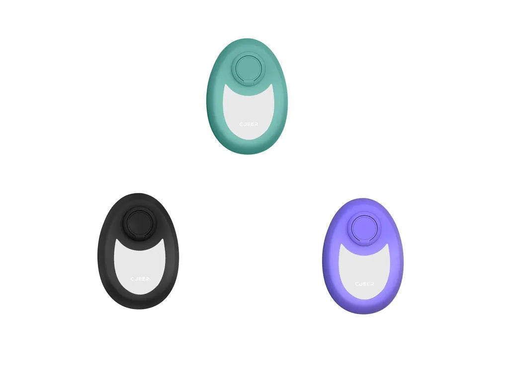 CJEER crystal hair removal device showing nano-glass surface and metal finger ring on compact flat tool