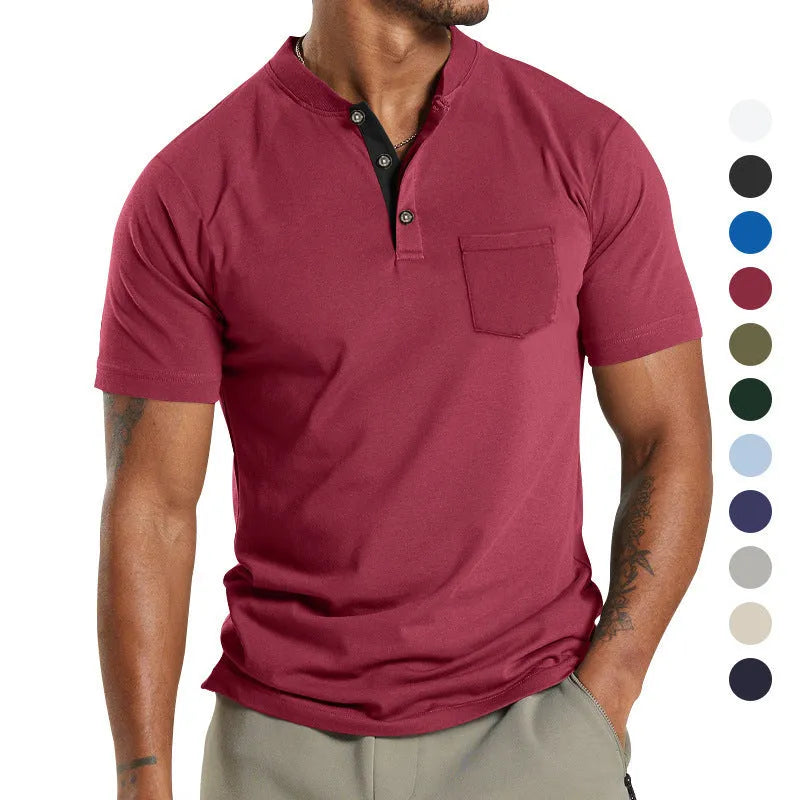 Men's short sleeve casual shirt with button pocket in multiple solid colours