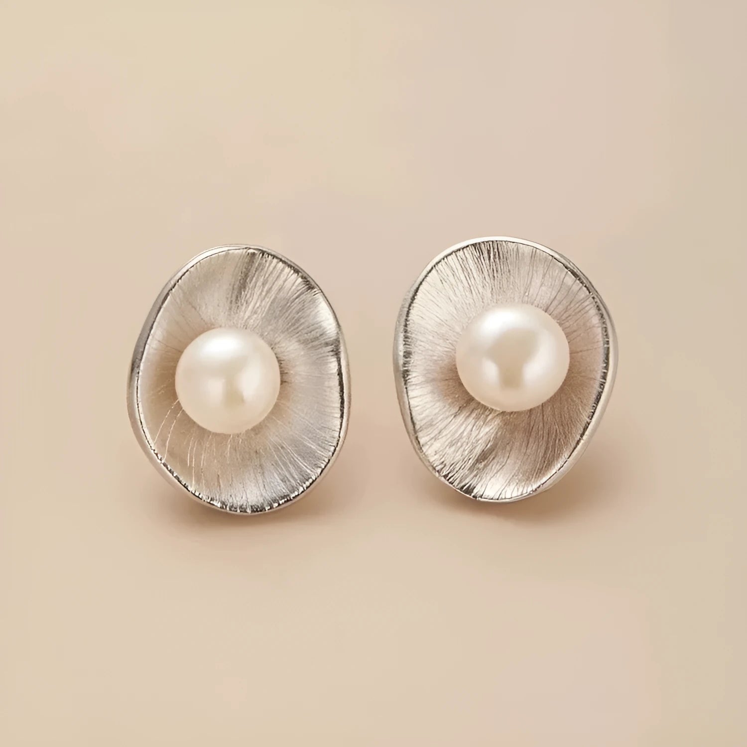 Gold colour pearl geometric sterling silver needle ear studs for women