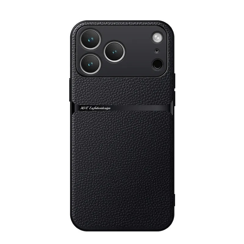 Creative magnetic litchi leather pattern phone case for Apple iPhone in Still Night Black