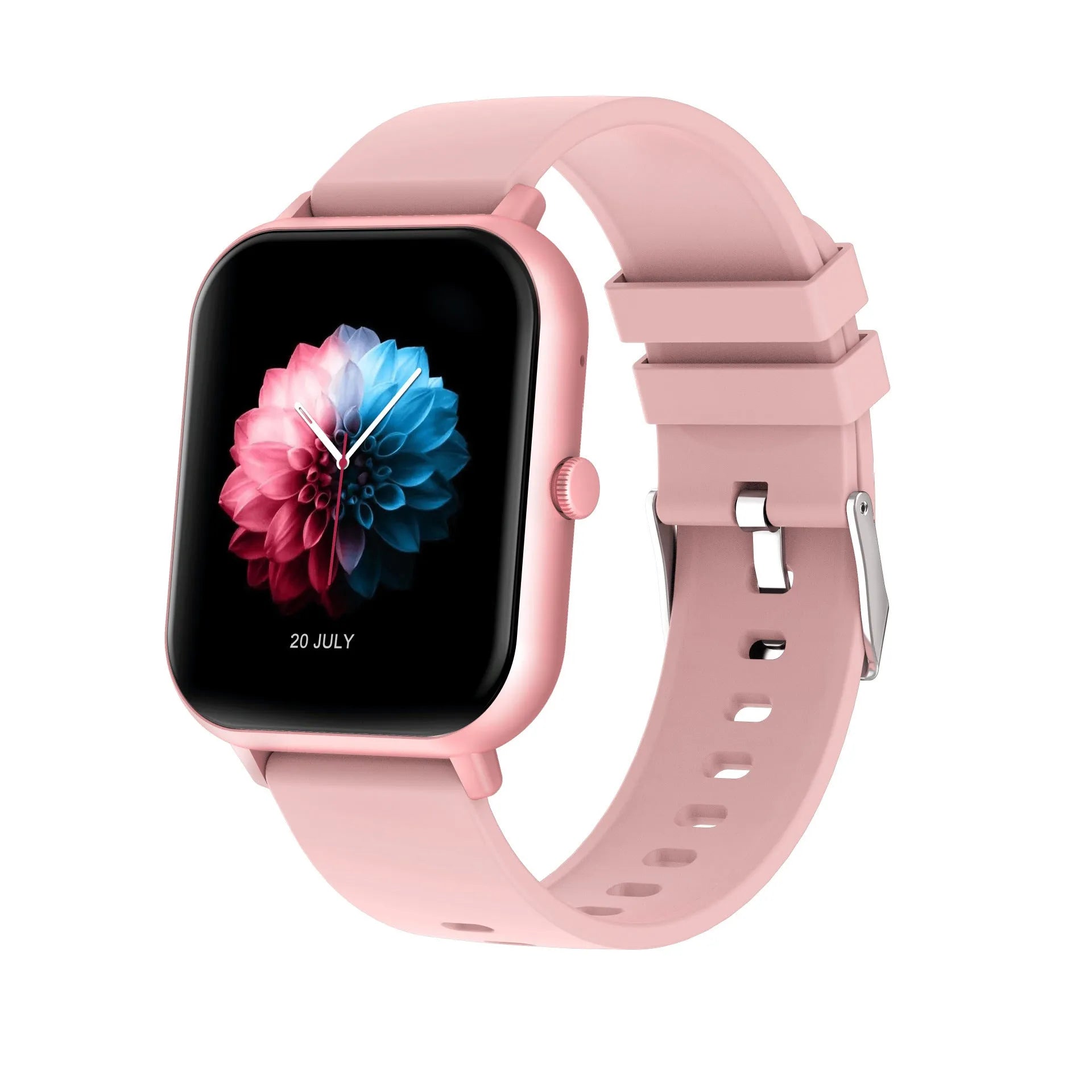Bluetooth smart watch in black with a wrist strap, showing a TFT touchscreen display.
