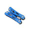 Blue outdoor multi-function pliers knife with stainless steel construction and Oxford fabric carry bag