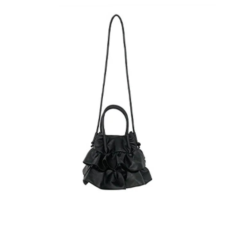 Bucket style PU folding shoulder bag in beige with open pocket for daily commute