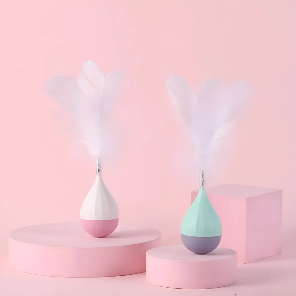 Green and pink feather tumbler cat toy with bite-resistant tease stick and goose feathers