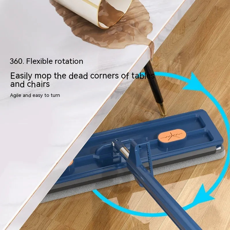 Large flat mop with 360-degree rotating head and stainless steel handle for home floor cleaning