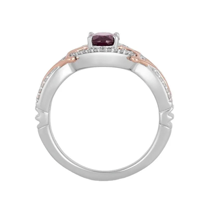 Women's copper ring with egg-shaped amethyst, micro inlaid zircon and colour separation plating, sizes 6-10