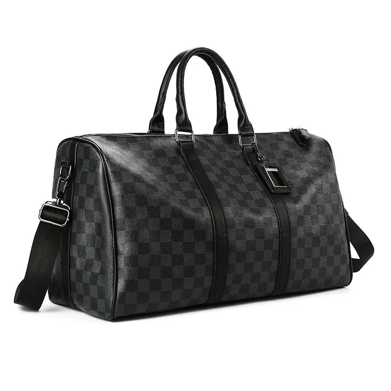 Large capacity short distance crossbody bag with Korean plaid pattern, PU leather, and geometric design in urban simplicity style