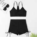 Women's solid colour high-waisted bikini set with a sleeveless top, shown in purple.