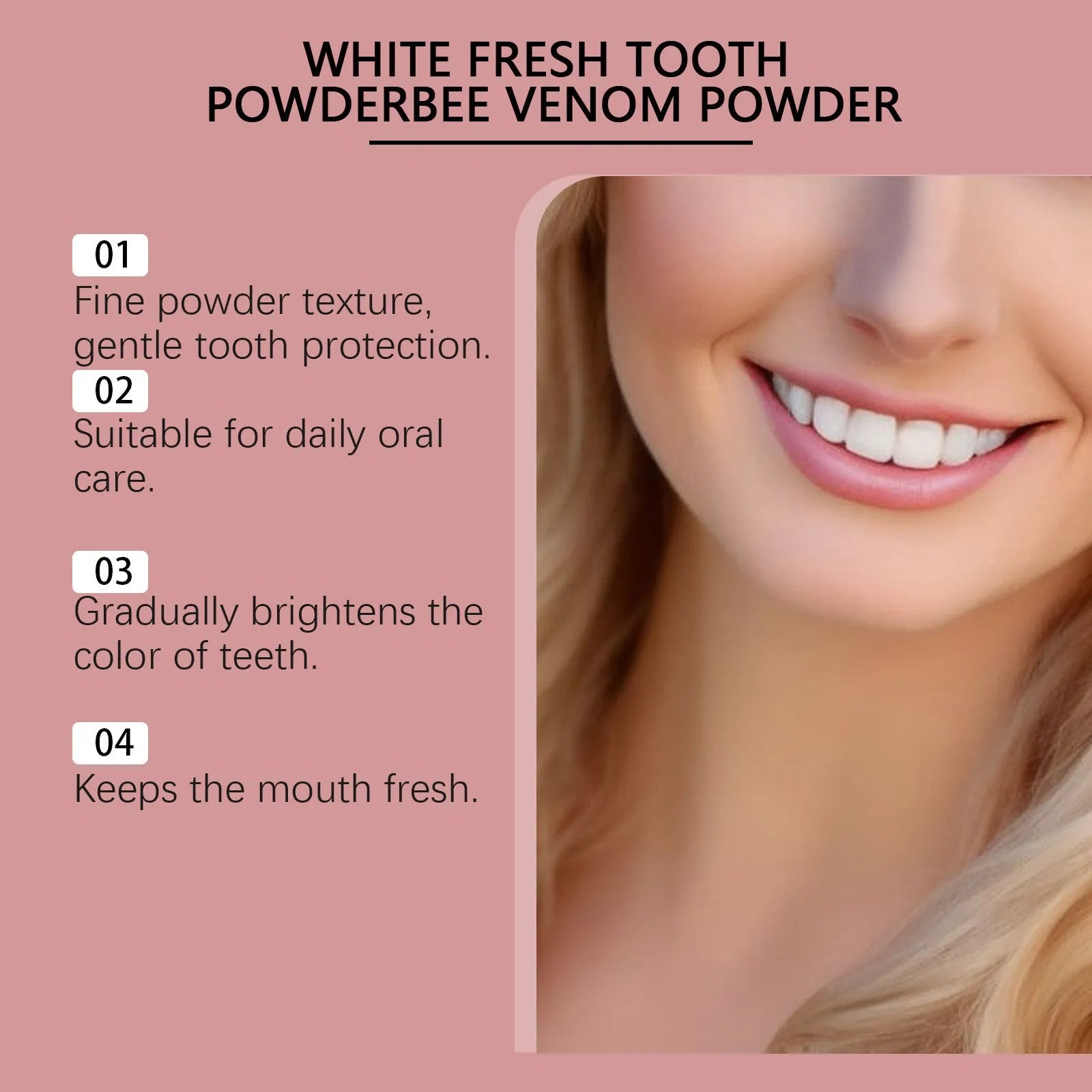 Bright White Stain Removing Tooth Powder 120g container with peppermint and sodium bicarbonate ingredients