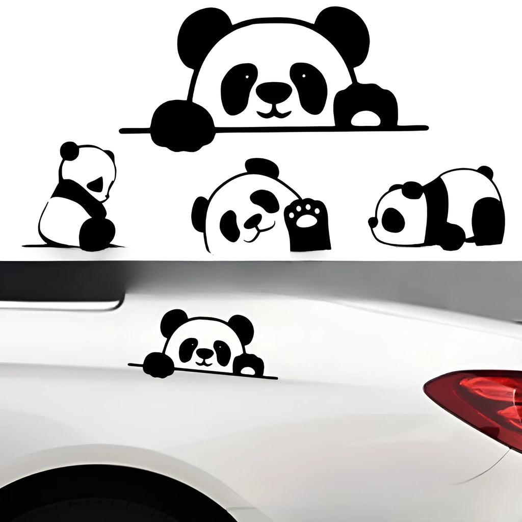 Peeking panda vinyl car sticker decal for automobile decoration in black, white, and laser colours