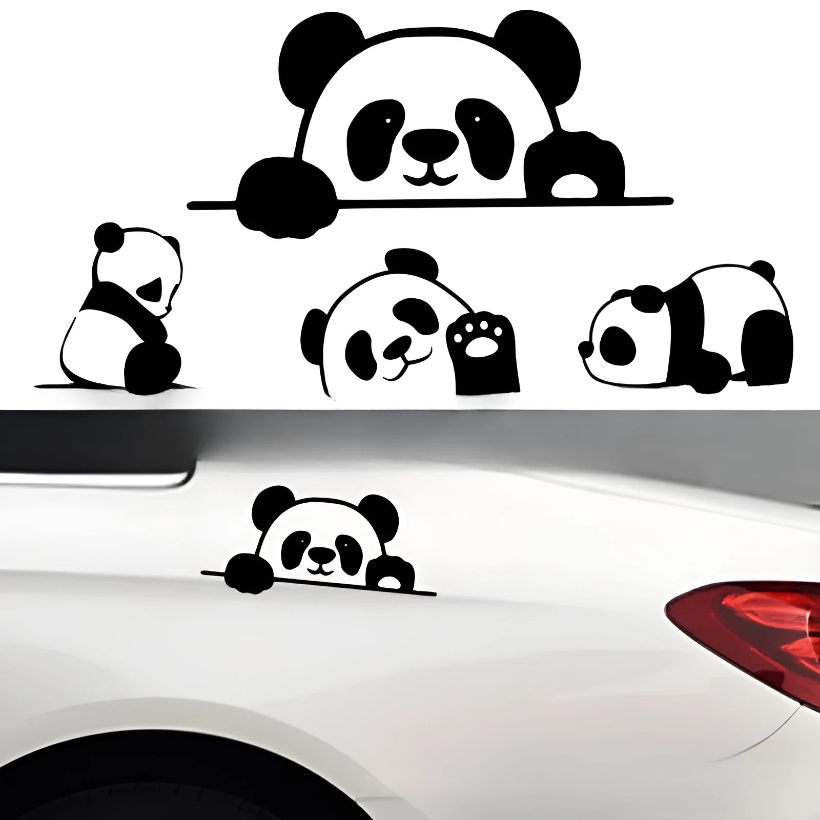 Peeking panda vinyl car sticker decal for automobile decoration in black, white, and laser colours
