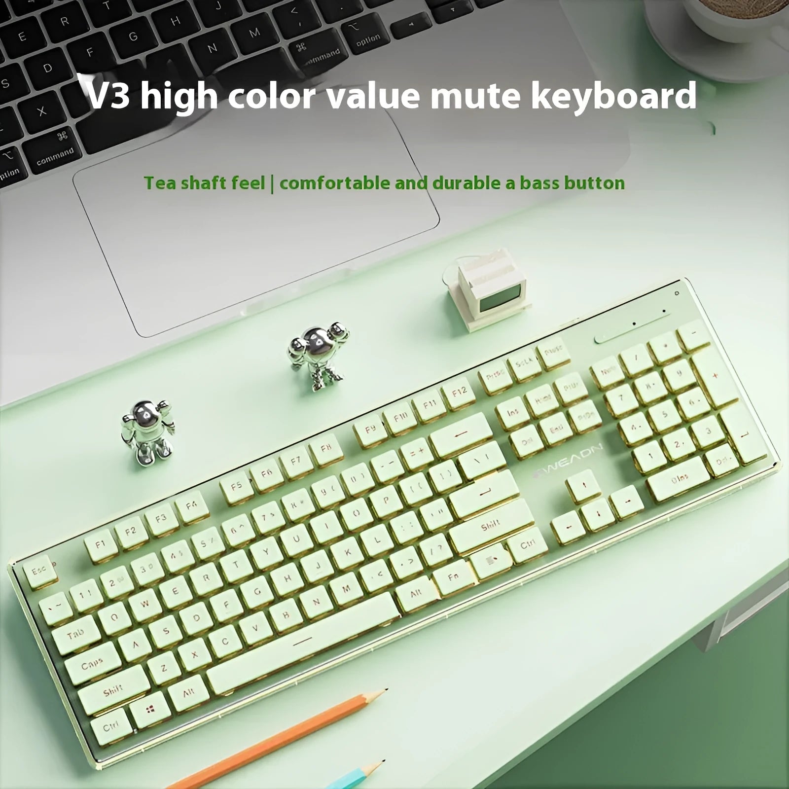 Prewalker V3 keyboard and mouse in retro green colour with mechanical feeling keys