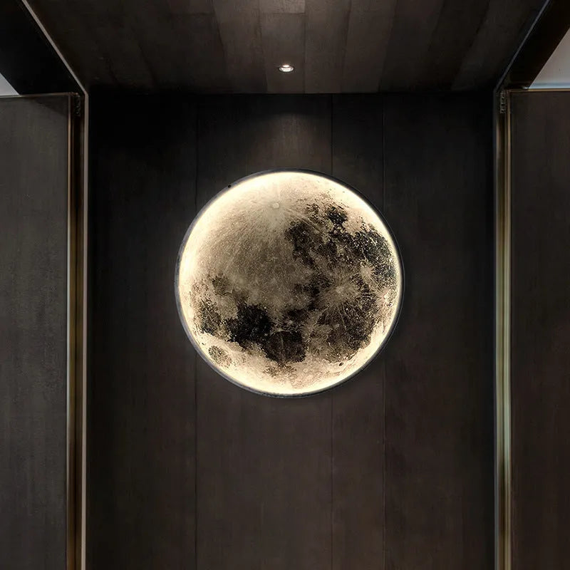 Acrylic moon wall lamp in warm light, 300mm diameter, dimmable