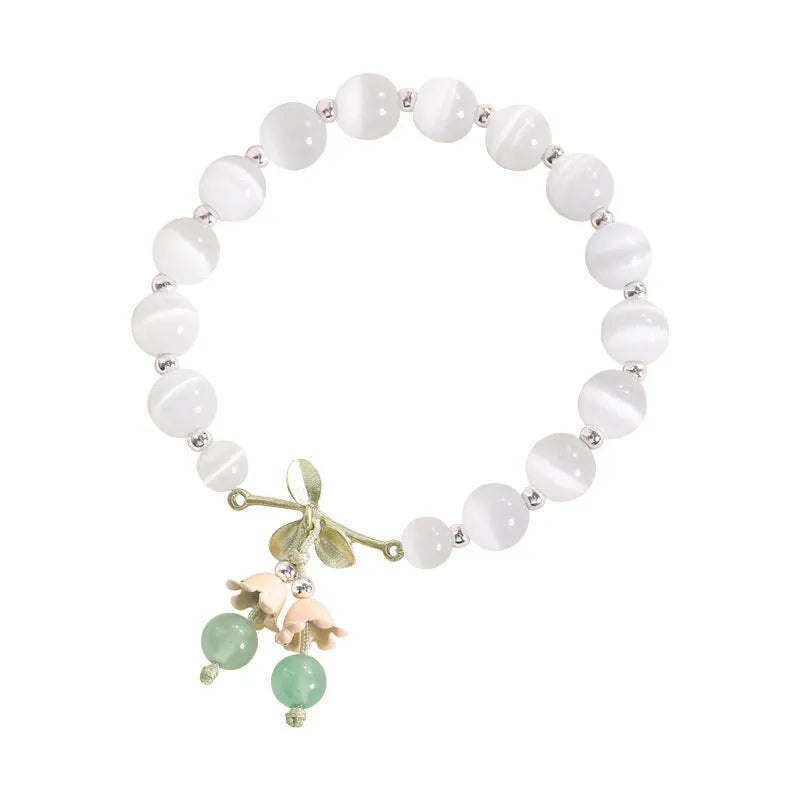 Electroplated opal cat's eye stone beaded bracelet with diamond-shaped beads for women in multiple colour variations